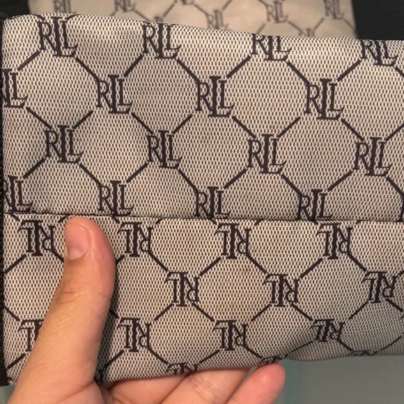 Ralph Lauren Gray Monogram Tote with Black Web Straps - Picture 5 of 13